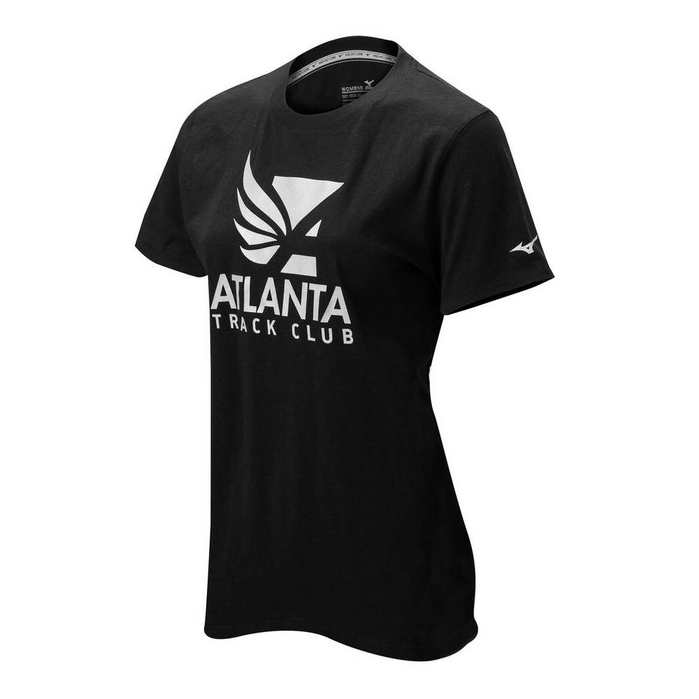 Womens Mizuno Atlanta Track Club Sport Running T-Shirts Black Philippines (WOIZGK729)